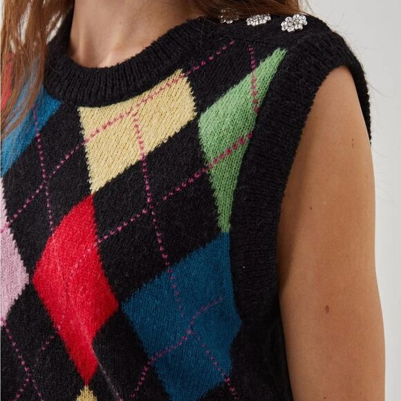 Colorful Rails Argyle Sleeveless Sweater Vest - Size XS - Picture 2 of 11